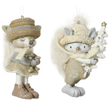 Dve dekoratívne figúrky veveričiek ako ozdoby na vianočný stromček