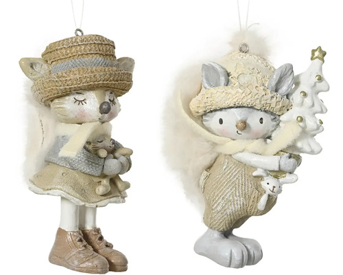 Vianočná ozdoba líška polyresin, rôzne druhy Dve dekoratívne figúrky veveričiek ako ozdoby na vianočný stromček