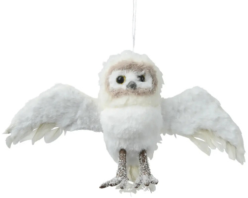 Vianočná ozdoba sova chlpatá biela Dekoratívna sova na zavesenie