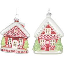 Dva perníkové domčeky ako ozdoby na vianočný stromček so závesom