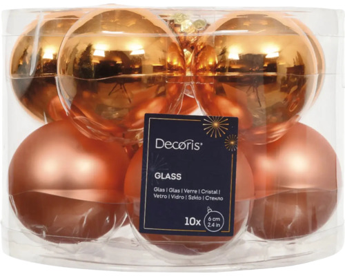 Balenie desiatich sklenených vianočných gúľ, priemer šesť centimetrov