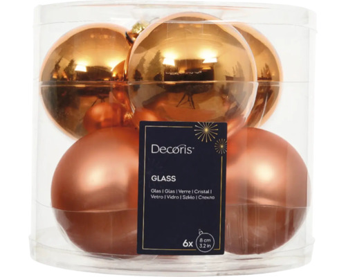 Vianočné gule zo skla, 6 kusov, priemer 8 cm