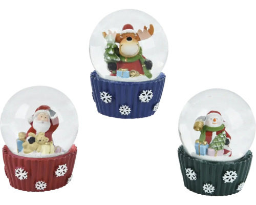 Snežítko 9 cm, rôzne druhy Snehové gule s Santa Clausom, snehuliakom a losom ako dekorácia