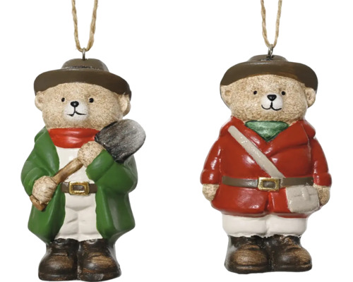 Vianočná ozdoba medveď v kabáte s klobúkom 9 cm 1 ks, rôzne druhy Dve figúrky medveďov ako ozdoby na stromček s klobúkom a zimným oblečením