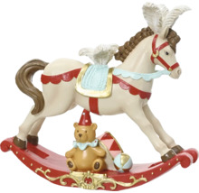 Dekoratívna figúrka hojdacieho koňa s medvedíkom a loptou na slávnostné dekorácie