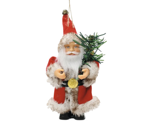 Figúrka Santa Clausa so stromom a zvončekom ako ozdoba vianočného stromčeka