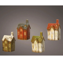 Štyri ozdobné keramické domčeky s okennými otvormi pre osvetlenie