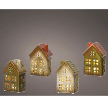 Štyri dekoratívne keramické domčeky s okennými otvormi pre čajové sviečky