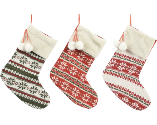 Vianočná pančucha 30 cm Tri vianočné ponožky s pleteným vzorom a slučkami na zavesenie
