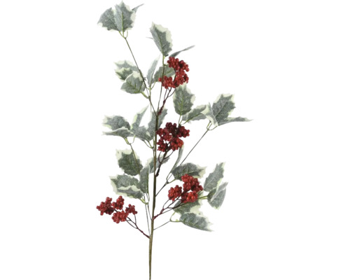 Umelá vetva s listami a červenými bobuľami 68 cm Ozdobná vetva s červenými bobuľami a listami