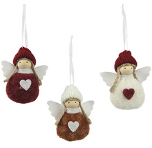 Tri vianočné ozdoby anjel so srdcom a čiapkou