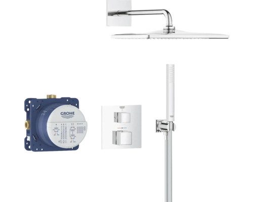 Sprchový systém Grohe na montáž na stenu s hlavovou sprchou, ručnou sprchou a podomietkovým termostatom