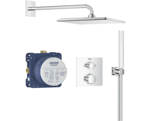 Sprchový systém Grohe Rainshower s hlavovou sprchou, ručnou sprchou, podomietkovým termostatom a inštalačnou krabicou