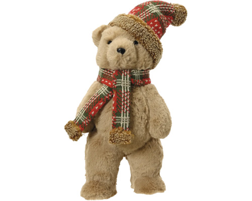 Plyšový medveď s čiapkou a šálom