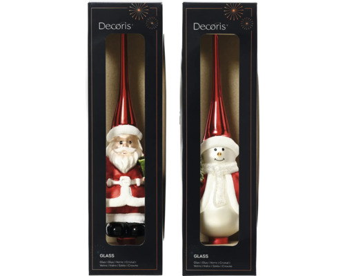 Sklenené ozdoby na vianočný stromček, Santa Claus a snehuliak v balení