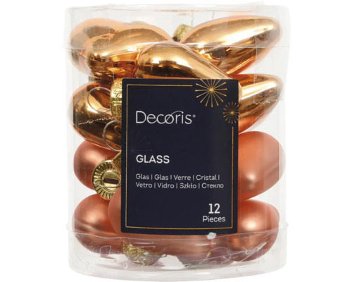 Vianočné ozdoby sklenené srdce lesk/mat 4 cm oranžové 12 ks Balenie dvanástich sklenených vianočných ozdôb v tvare kvapky