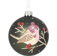 Vianočná ozdoba s motívom vtáčika a čiapky