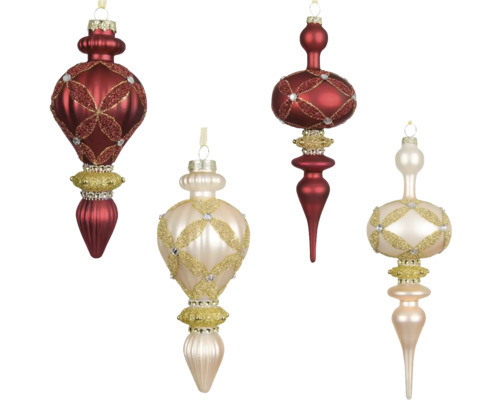 Vianočné ozdoby ornamenty 21 cm perleť Štyri vianočné gule s rôznymi vzormi