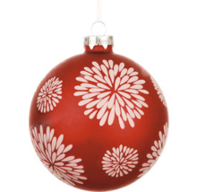 Červená vianočná guľa s bielym kvetinovým vzorom
