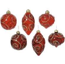 Sada vianočných ozdôb s červeným povrchom a zlatými ozdobami