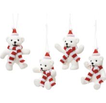 Dekoratívne ľadové medvede s čiapkou a šálom ako ozdoby na vianočný stromček