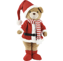 Macko ako Santa Claus s čiapkou, kabátom a šálom