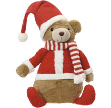 Plyšový medveď s čiapkou Santa Clausa a šálom