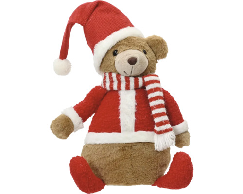 Plyšový medveď s čiapkou Santa Clausa a šálom