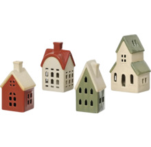 Štyri ozdobné keramické domčeky s okennými otvormi