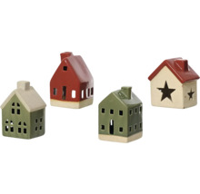 Štyri dekoratívne keramické domčeky s otvormi na čajové sviečky