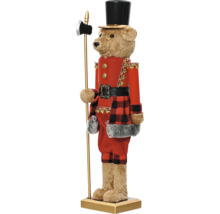 Dekoratívna figúrka medveďa ako luskáčik s klobúkom a sekerou