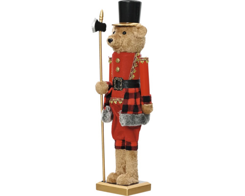 Dekoratívna figúrka medveďa ako luskáčik s klobúkom a sekerou