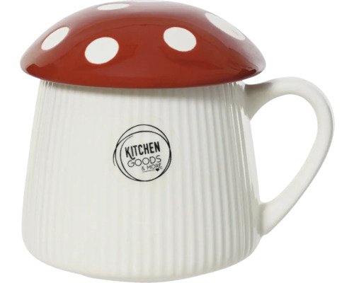 Dekoratívny hrnček muchotrávka porcelánový Ø 11 x 14 cm bielo-červený Keramický hrnček s hubovým viečkom a logom Kitchen Goods & More