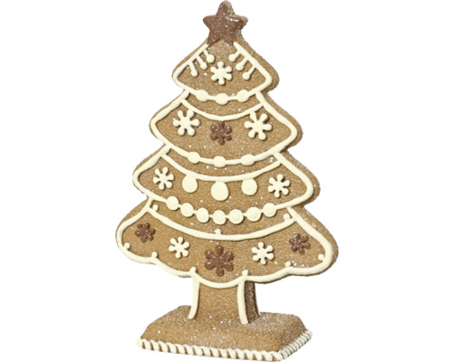Vianočné dekorácie perníkový stromček stojaci polyresin 17 cm hnedý Dekoratívny medovníkový stromček s polevou na vianočné oslavy
