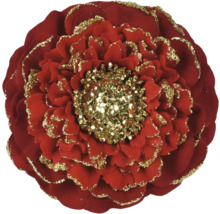 Dekoratívna červená umelá kvetina so zlatými trblietkami