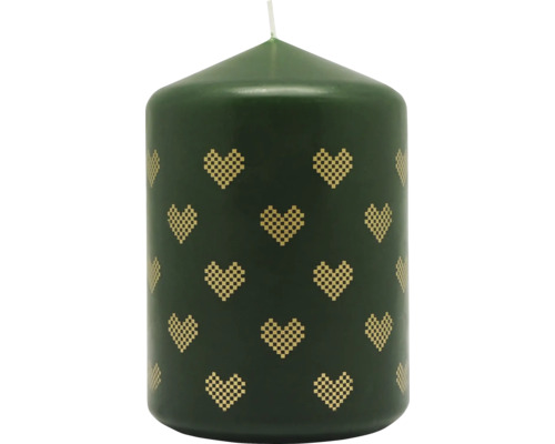 Sviečka s potlačou zelená Zelená stĺpová sviečka so vzorom srdca