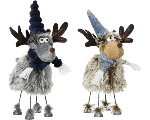 Vianočná dekorácia jeleň 26 cm Dva dekoratívne soby s čiapkou a šálom ako vianočná dekorácia
