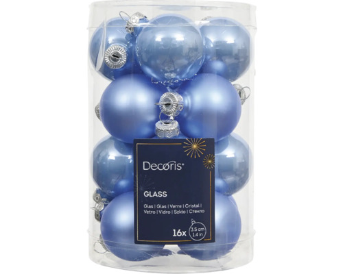 Vianočné ozdoby sklenené gule Ø 3,5 cm svetlo modré 16 ks Balenie modrých sklenených vianočných gúľ, 3,5 cm, 16 kusov