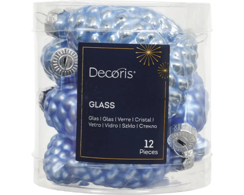 Vianočné ozdoby šišky 6 cm modrá perleť 12 ks Dvanásť sklenených vianočných ozdôb v tvare šišky v balení