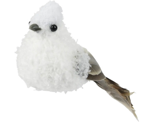 Dekoratívna figúrka vtáčik na klipe 5 x 5 biela Dekoratívny zimný vtáčik na vianočné obdobie