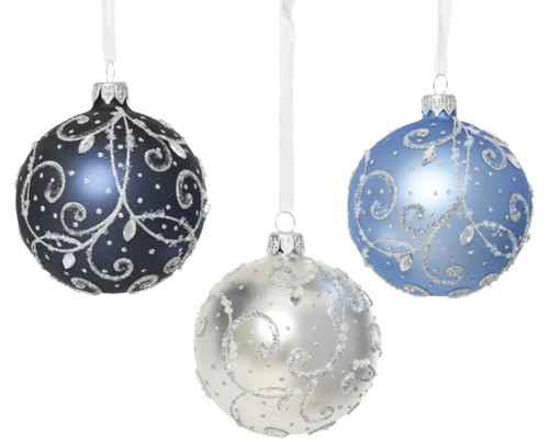 Tri ozdobné vianočné gule s ornamentmi
