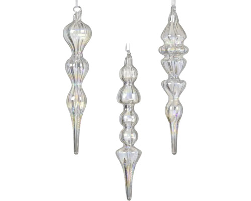 Vianočné ozdoby ornamenty 18 cm iridescentný efekt Tri sklenené cencúle ako ozdoby na vianočný stromček