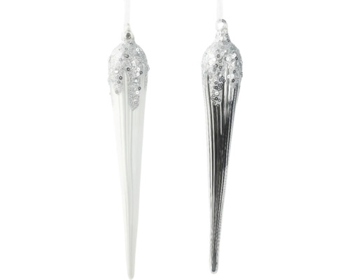 Vianočná ozdoba cencúľ 22 cm, rôzne farby Dve cencúľové vianočné ozdoby s trblietavými dekoráciami