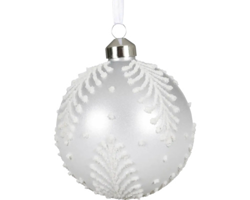Vianočná ozdoba sklenená guľa Ø 10 cm biela Vianočná guľa so vzorom, vrátane závesu