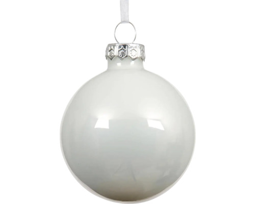 Vianočná ozdoba sklenená guľa Ø 15 cm lesklá biela Vianočná guľa so závesom