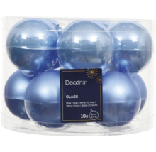 Balenie desiatich modrých sklenených vianočných gúľ s priemerom šesť centimetrov