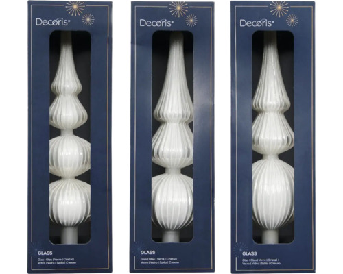 Vianočná špička na stromček sklenená 31 cm biela Sklenená špička na vianočný stromček Decoris v balení