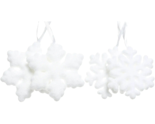Závesná dekorácia vločka molitanová 11 cm biela 2 ks Dve biele snehové vločky ako ozdoby na vianočný stromček