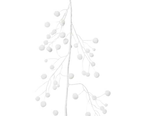 Girlanda so snežnými guľami 130 cm biela Dekoratívna vetva s bobuľami v bielej farbe