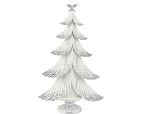 Vianočné dekorácie stromček polyresin 34 cm biely Dekoratívny vianočný stromček z umelej živice s hviezdou na vrchole